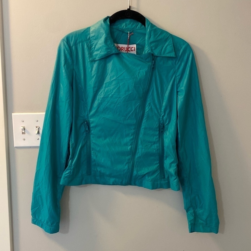 FIORUCCI Green Biker Jacket Cropped Rain Coat Lightweight size IT38 or US 4 NWT